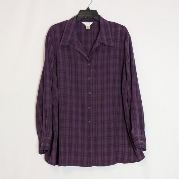 CJ BANKS Purple Plaid Long Sleeve Collared Pearl Snap Blouse; Size 3X - Picture 1 of 5